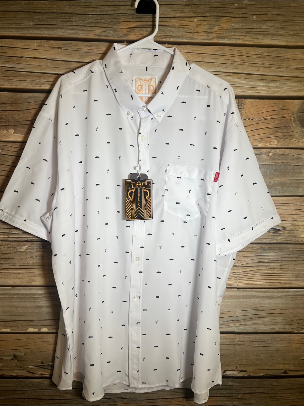 RSVLTS Men’s White Short-Sleeve Button-Down with Navy Micro Motif ~Size XXX